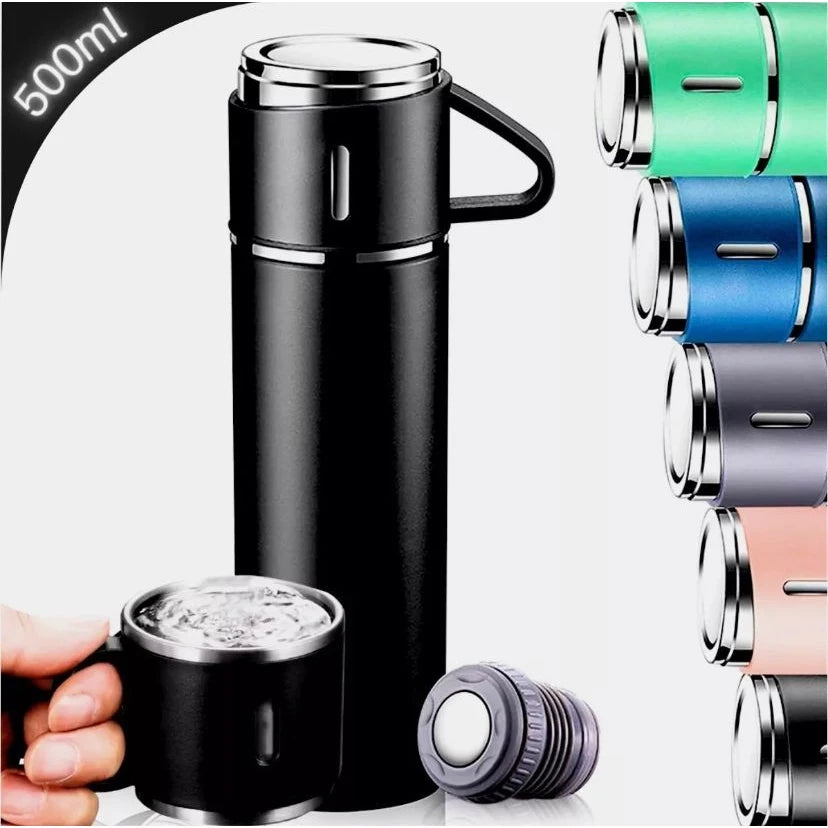 Kit Garrafa Térmica Inox 500ml com 3 Xícaras