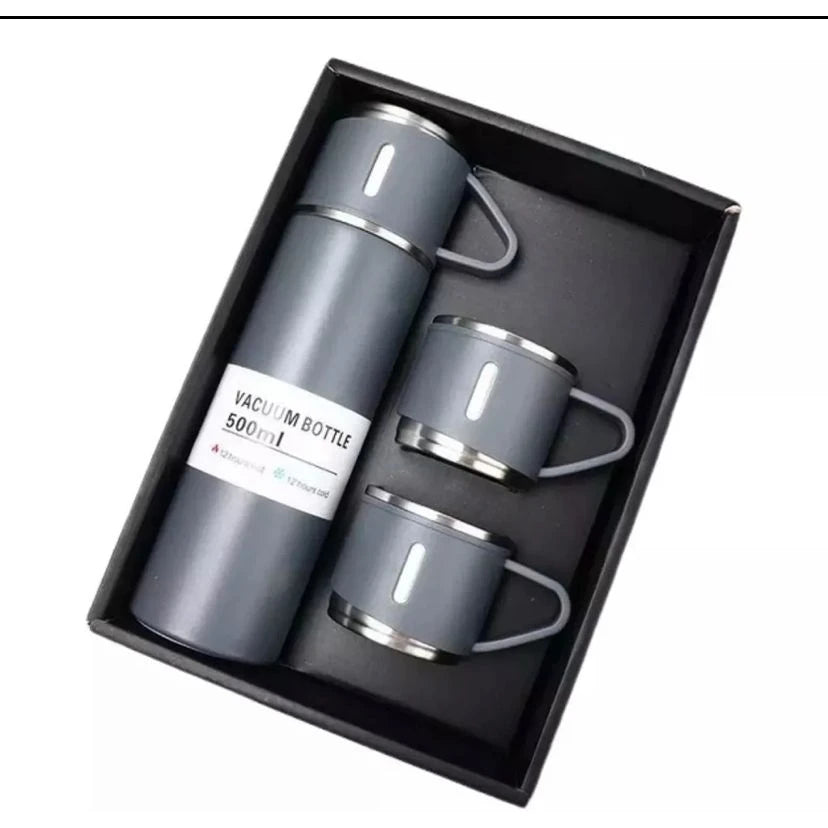 Kit Garrafa Térmica Inox 500ml com 3 Xícaras