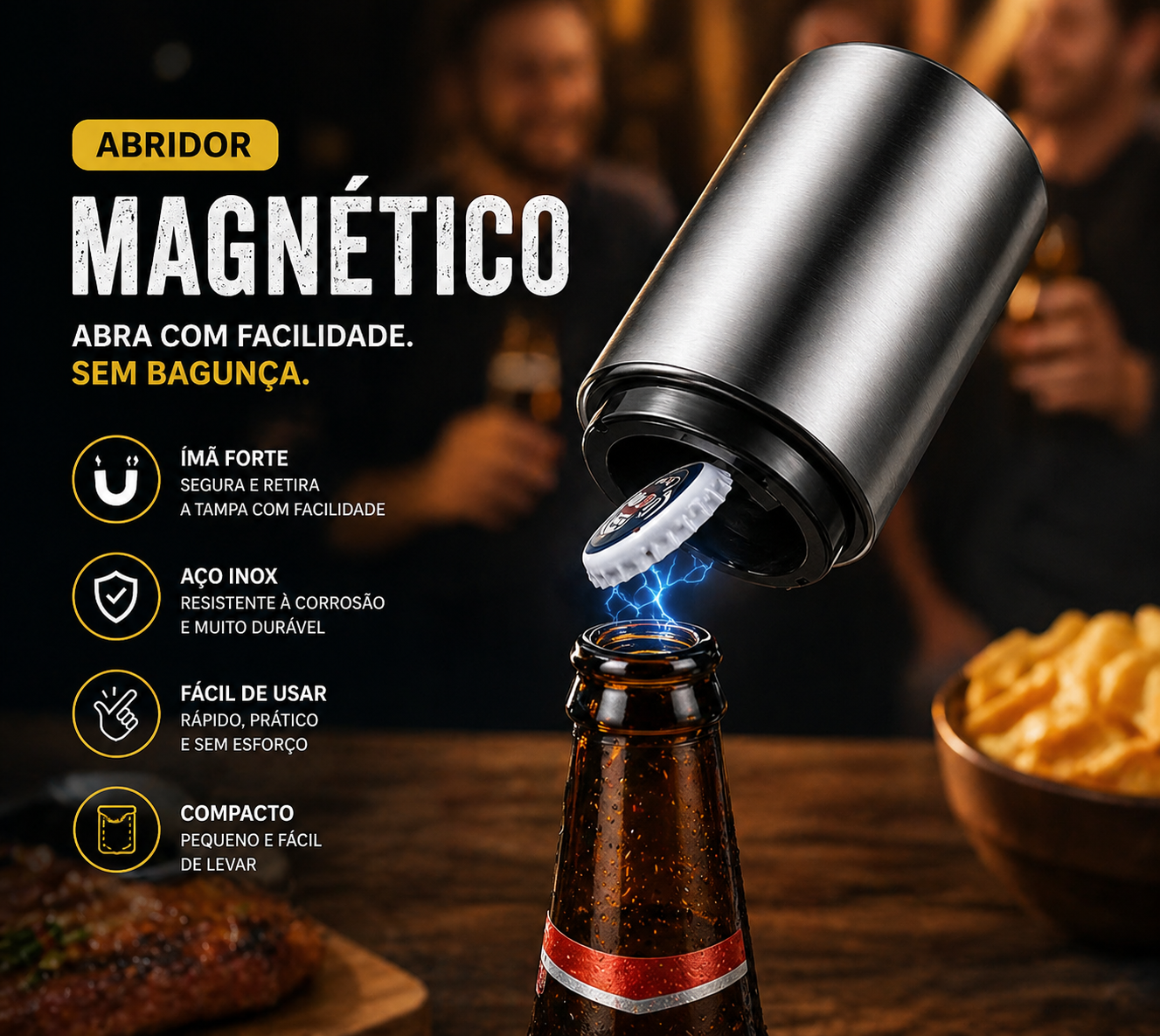 Abridor de Garrafa Magnético em Aço Inox