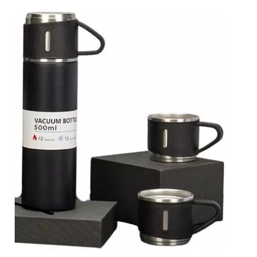 Kit Garrafa Térmica Inox 500ml com 3 Xícaras