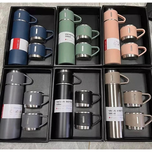 Kit Garrafa Térmica Inox 500ml com 3 Xícaras